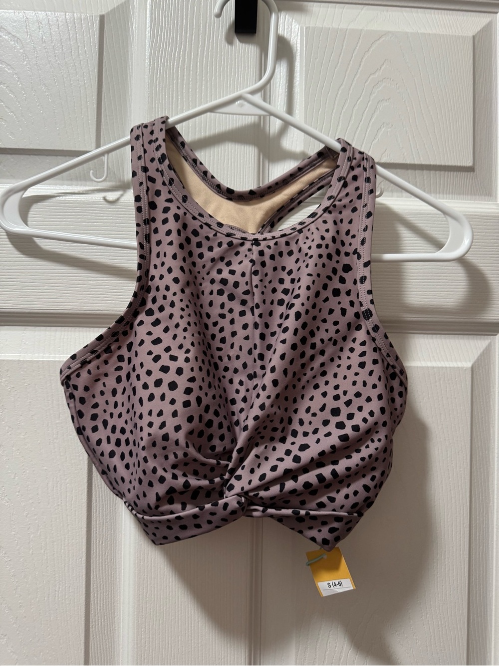 Women’s Mauve Animal Print Twist-Front Sports Bra Top